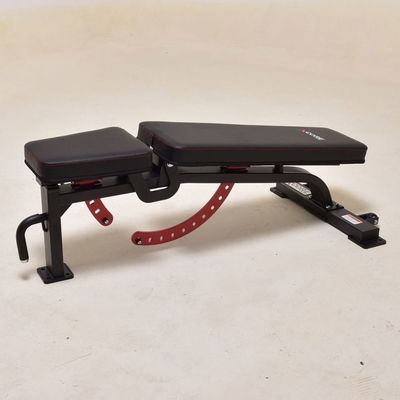 Sit Up Bench Exercise Equipment with Metal Frame and Red Adjustable Backrest