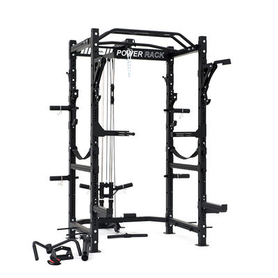 Foldable Barbell Squat Power Rack Cage With Lat Pull Down And 360 Landmine For Home Gym