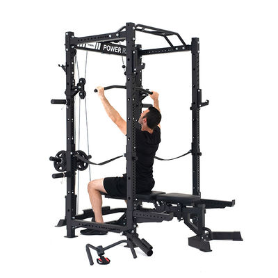 Foldable Barbell Squat Power Rack Cage With Lat Pull Down And 360 Landmine For Home Gym