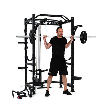 Foldable Barbell Squat Power Rack Cage With Lat Pull Down And 360 Landmine For Home Gym